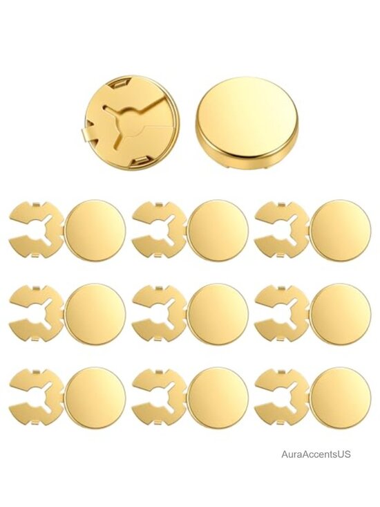Other - 16 Pcs Gold Button Covers Clip-On Cufflinks Kit DIY Blank Round Cufflinks for